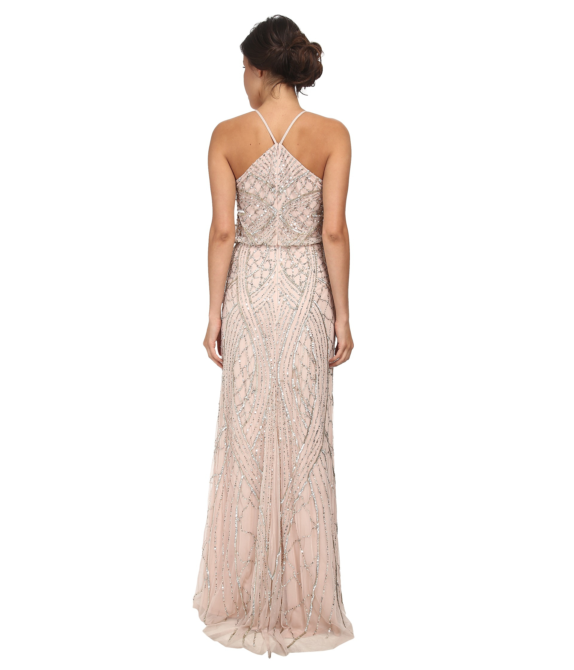 Adrianna papell Halter Fully Beaded Gown in Pink | Lyst