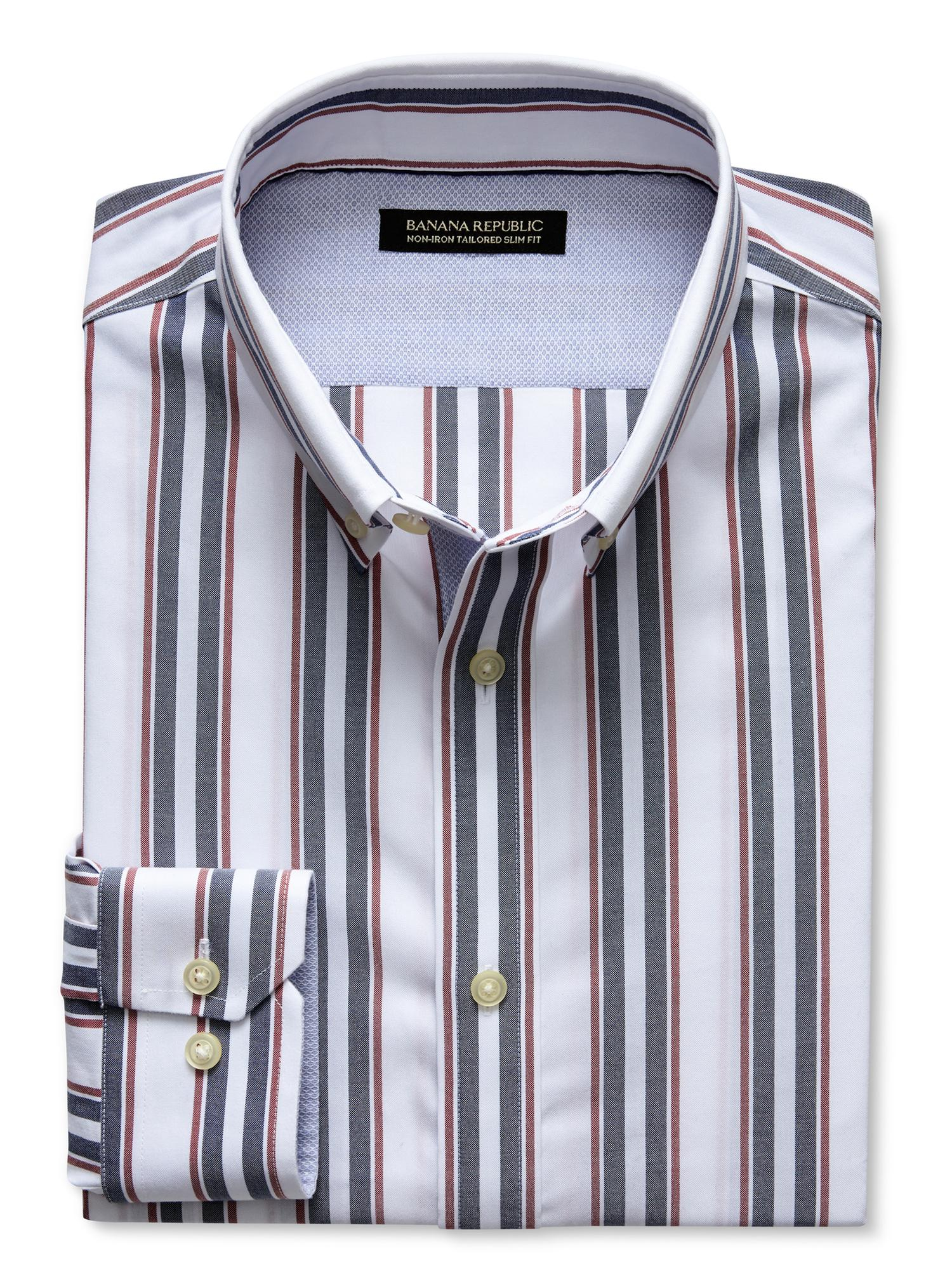 Banana Republic Tailored Slim Fit Bold Stripe Button Down Shirt Spicy ...