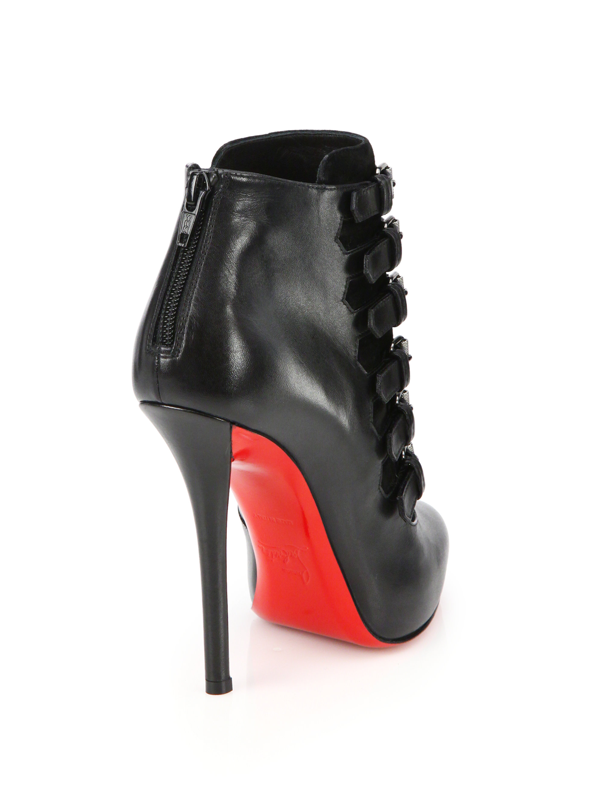 Christian louboutin Attroupa Leather Buckled Ankle Boots in Black ...  