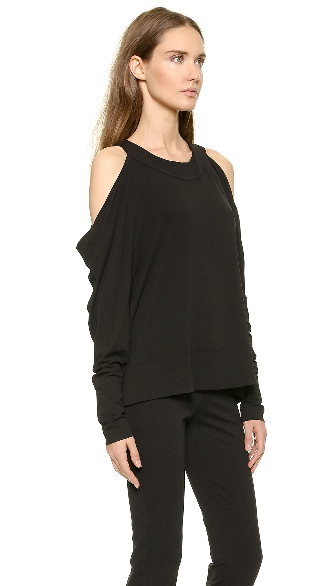 Donna karan Long Sleeve Cold Shoulder Tunic - Black in ...