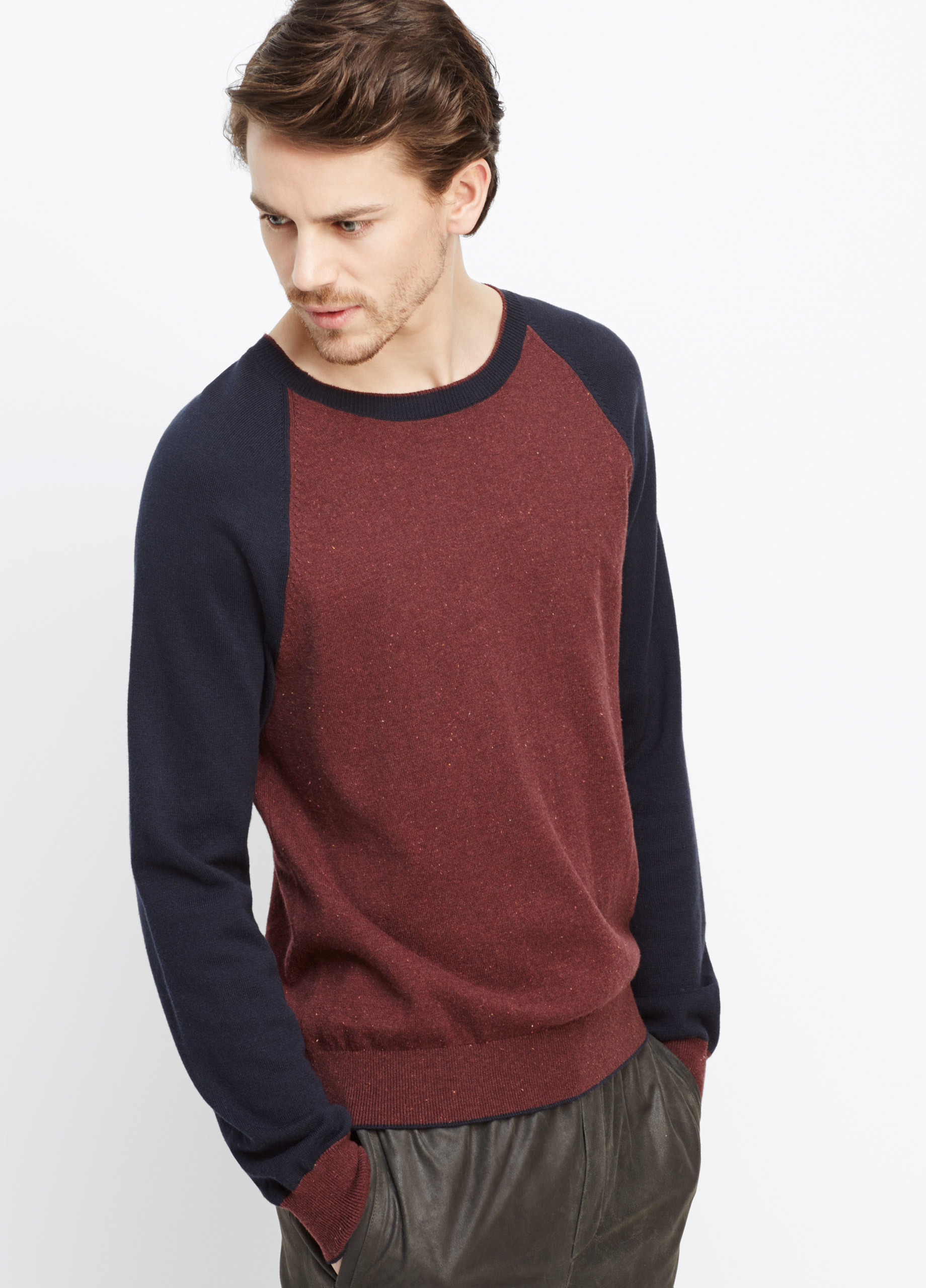 Lyst - Vince Cotton Cashmere Colorblock Crew Neck Sweater in Red for Men