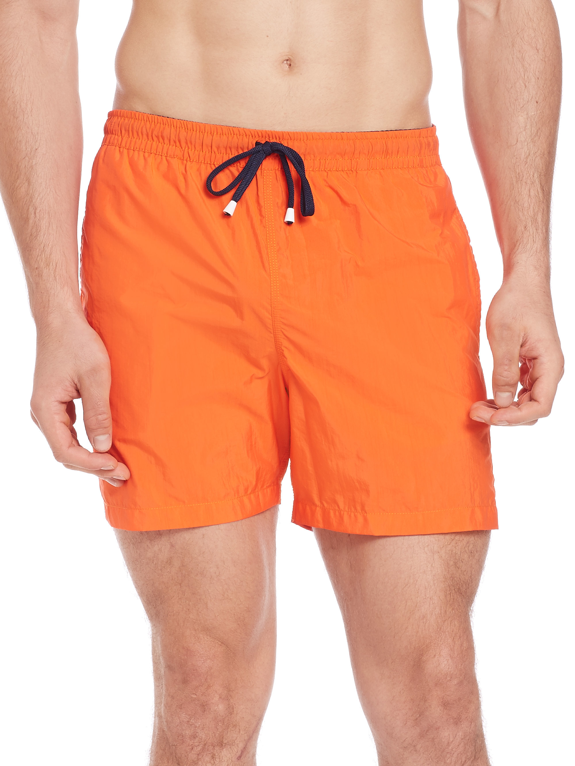 Saks fifth avenue Contrast-drawstring Swim Trunks in Orange for Men | Lyst