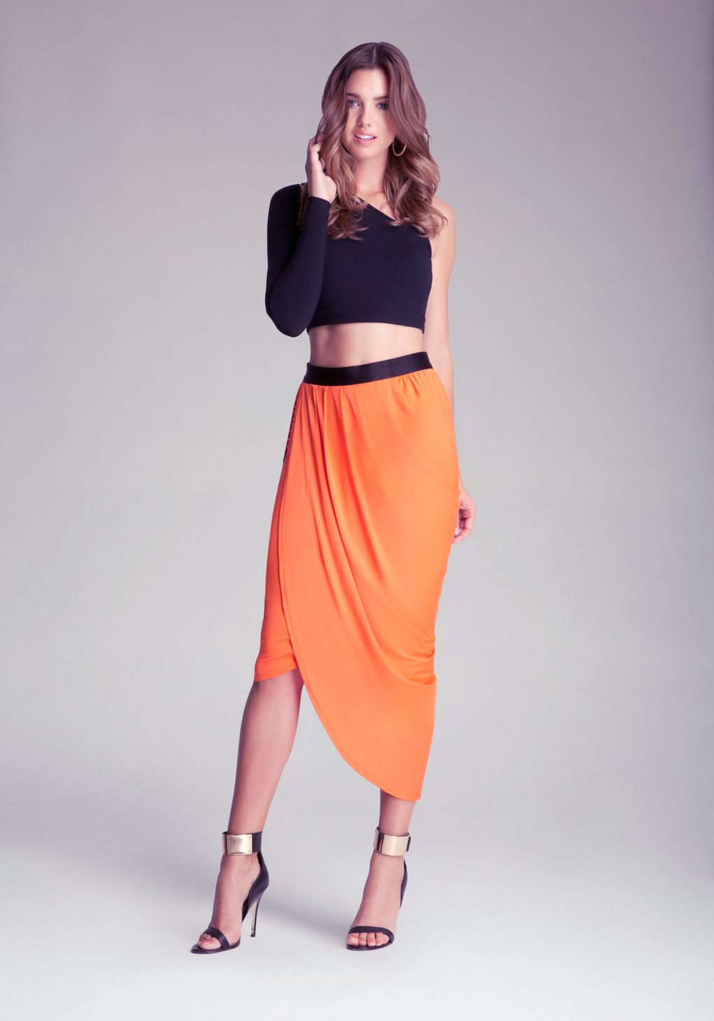 Lyst - Bebe Side Draped Skirt in Orange