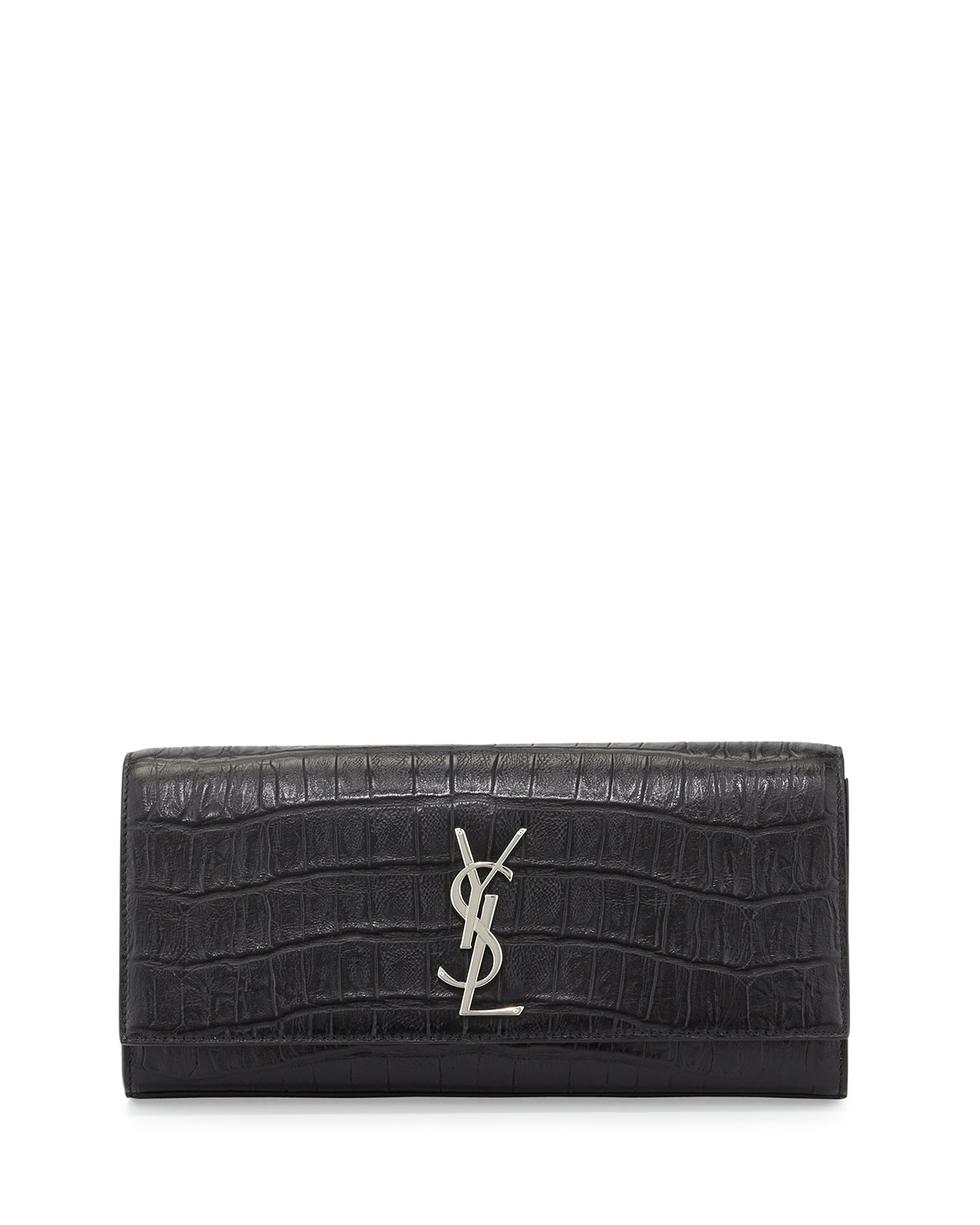 Saint laurent Grain 5/6 Croc-stamped Flap Clutch Bag in Black | Lyst