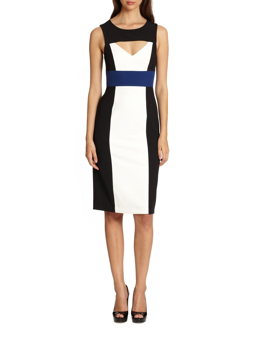 Lyst Bcbgmaxazria Antonella Cutout Colorblock Dress In Blue Gallery