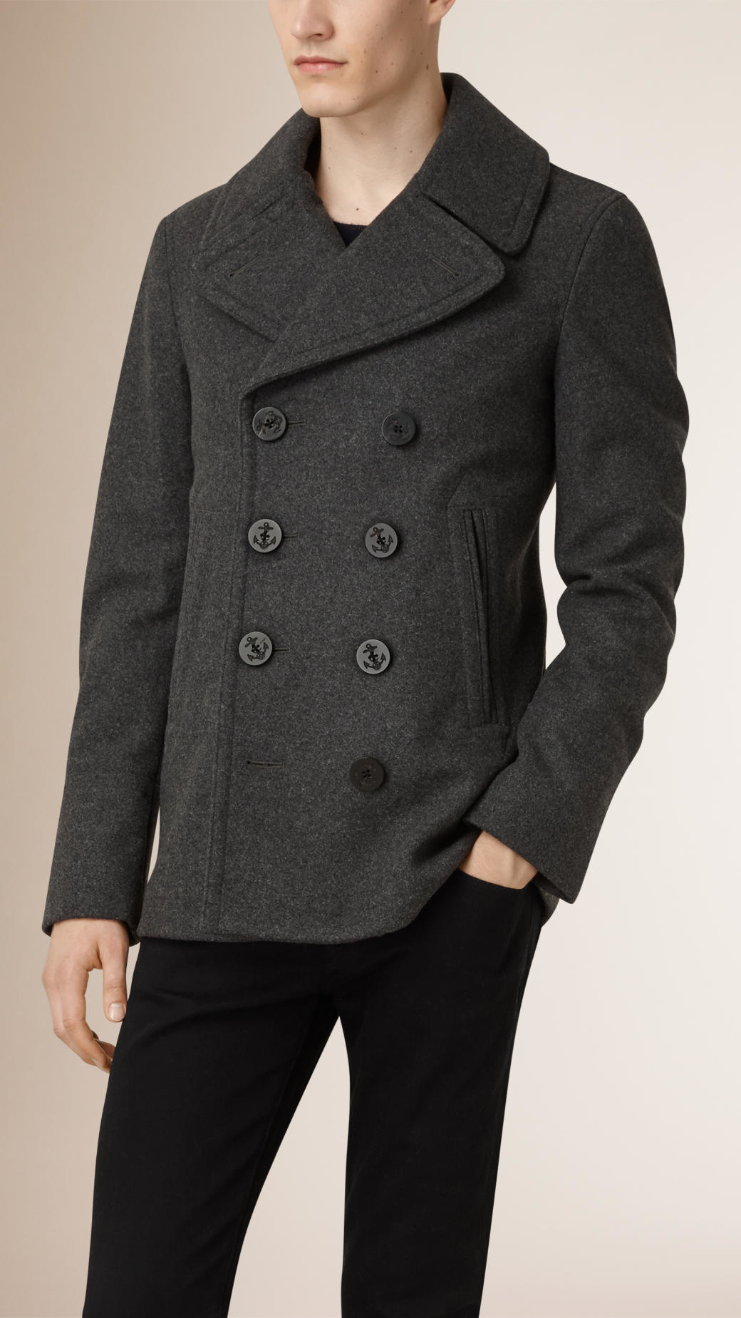 Burberry Wool Cashmere Pea Coat in Gray for Men | Lyst