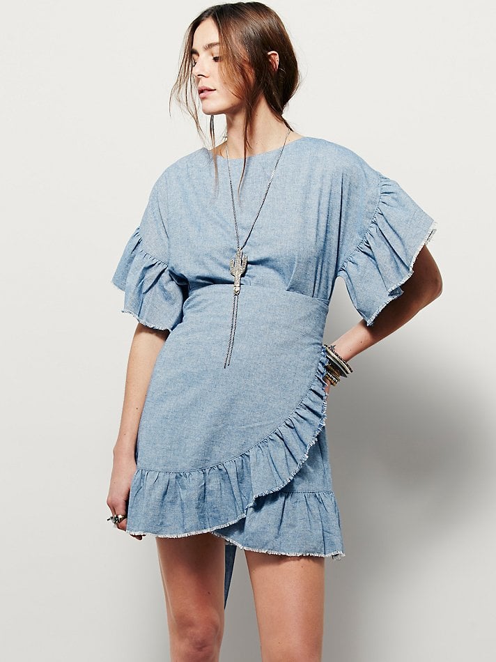 denim frill wrap dress