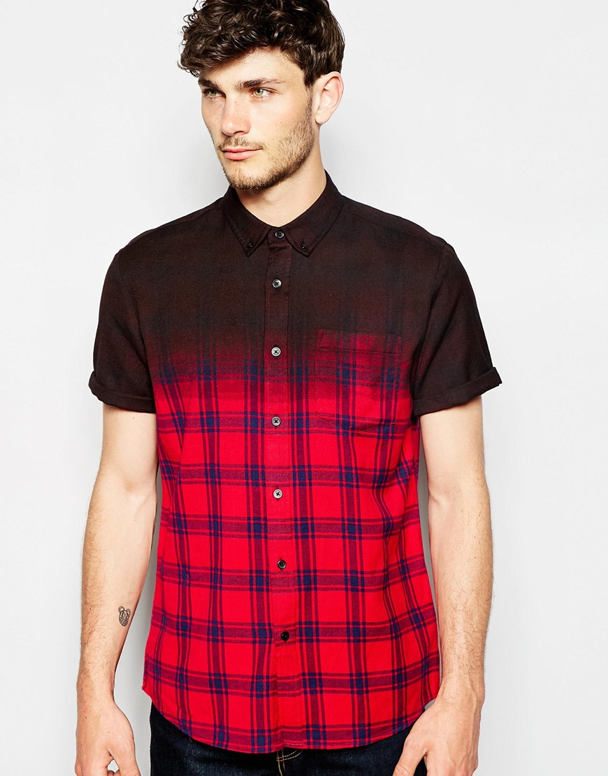 Lyst - Asos Check Shirt In Short Sleeve With Dip Dye in Black for Men