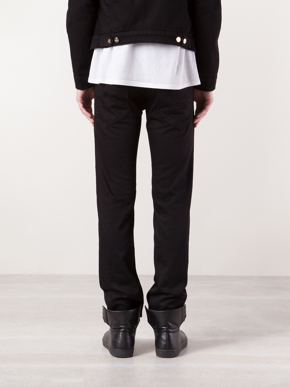 high rise black straight leg jeans