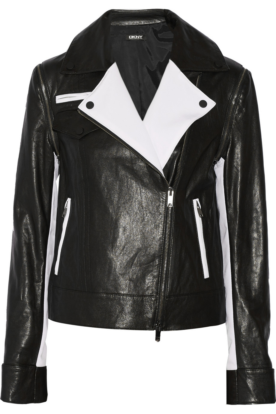 Lyst Dkny Convertible Leather And Stretch Tech Jersey Biker Jacket Gallery