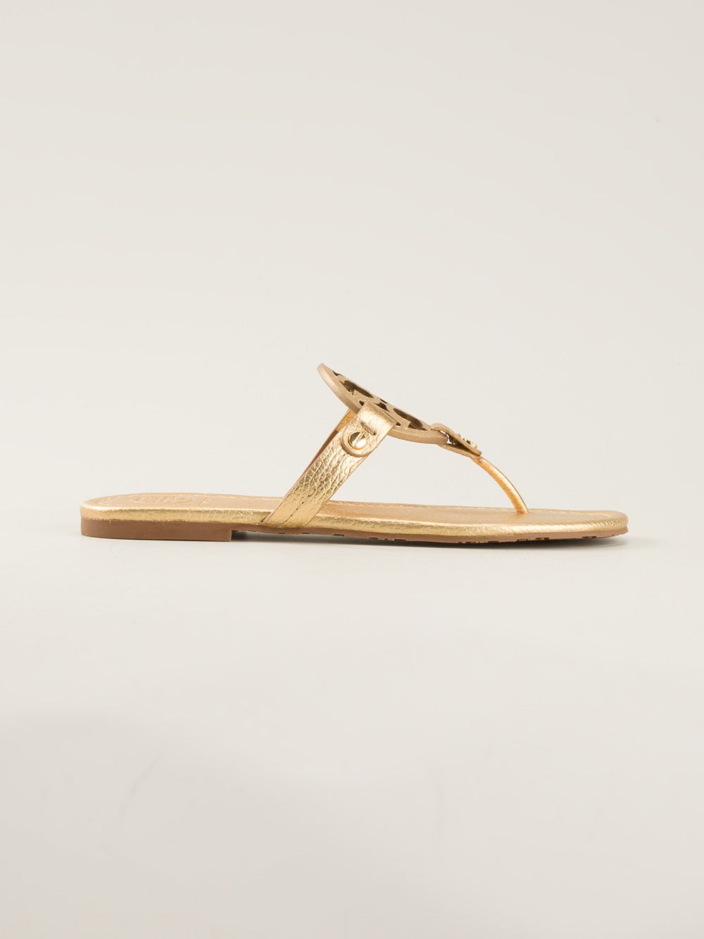 Tory Burch Leather Logo Flip Flops in Metallic - Lyst