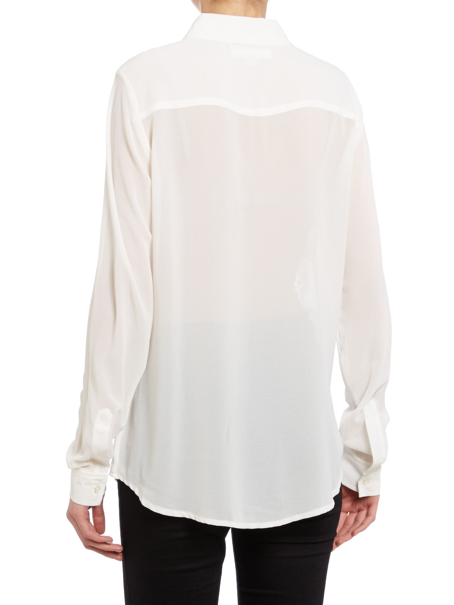 white long sleeve button down blouse