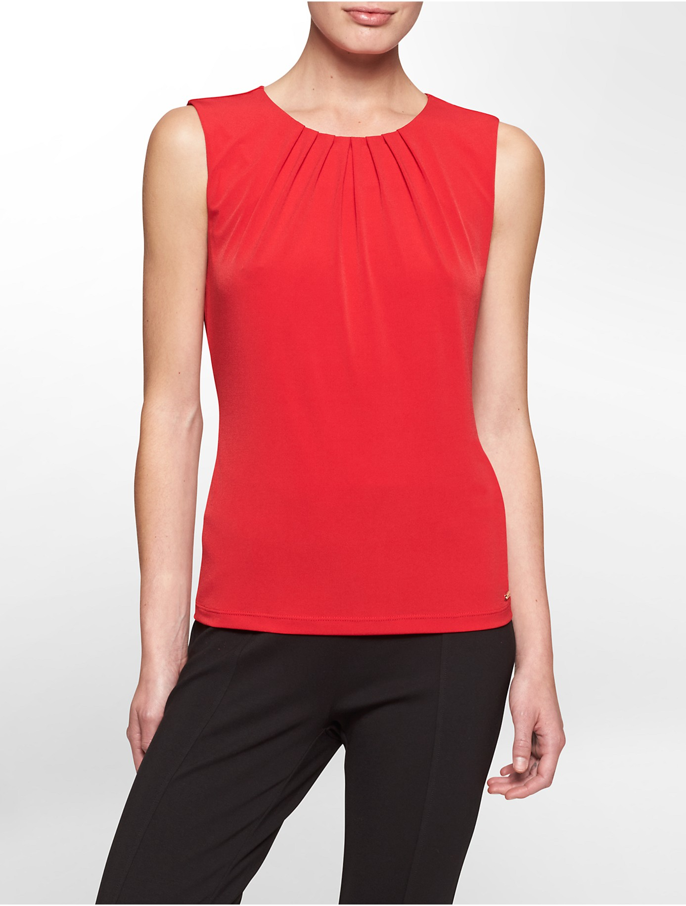 Lyst - Calvin Klein White Label Pleated Scoopneck Sleeveless Top in Red