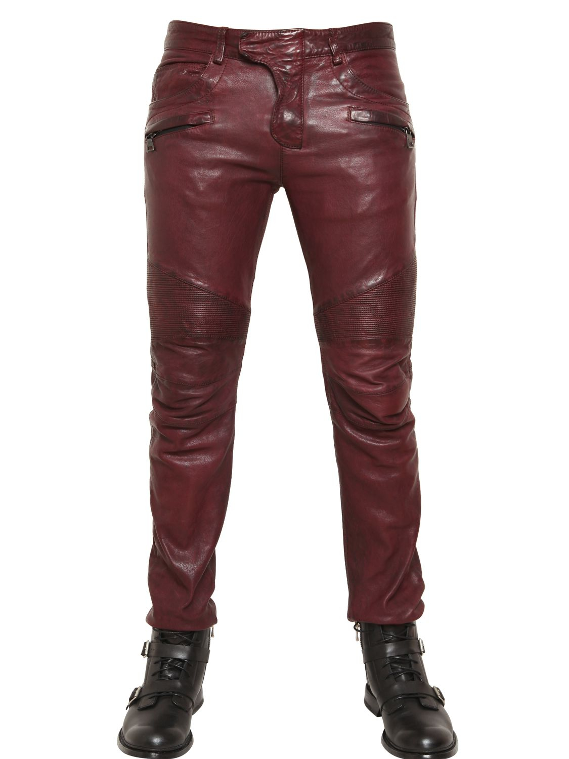 Balmain 18cm Leather Biker Trousers in Purple for Men (bordeaux) Lyst
