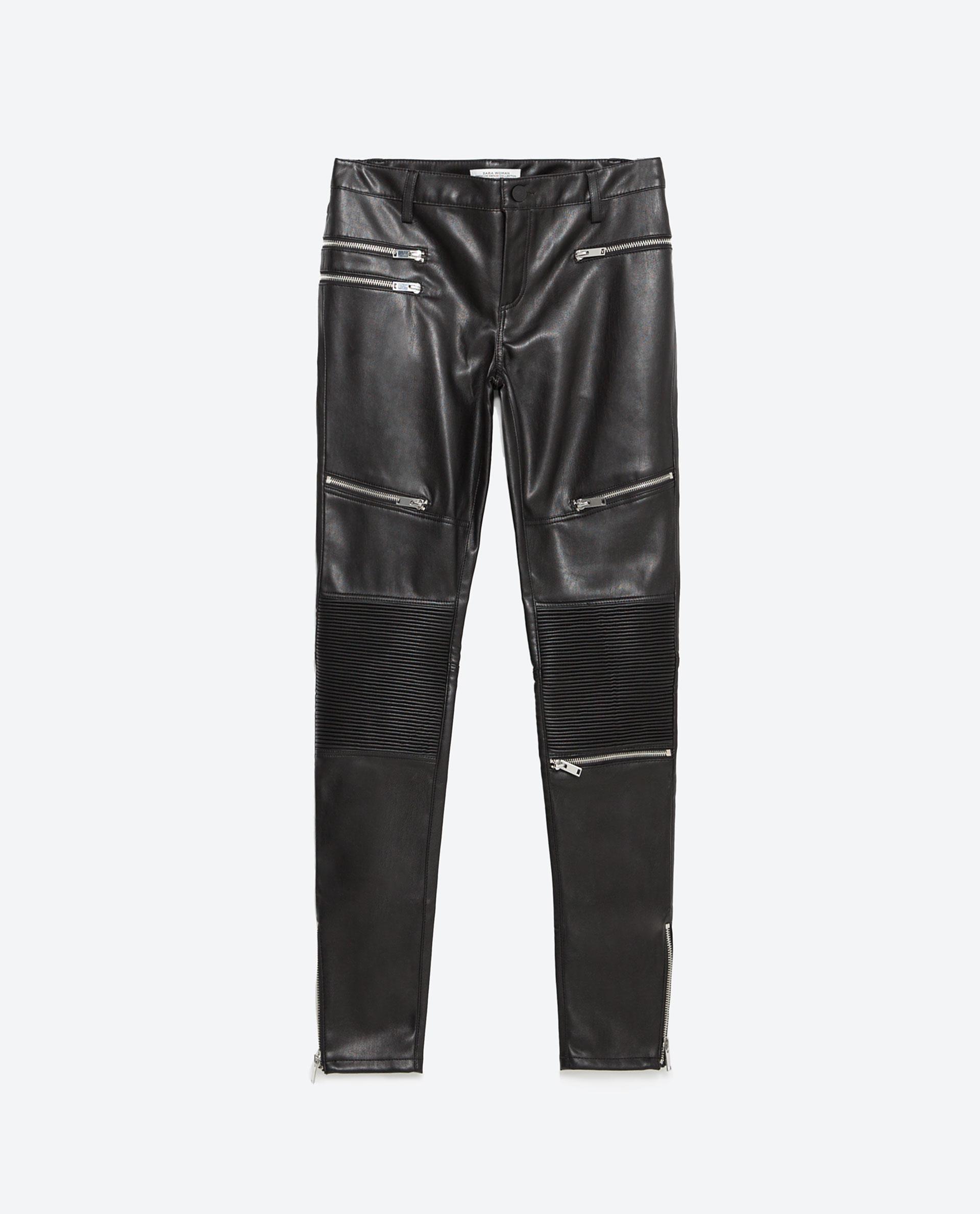 Zara Faux Leather Biker Trousers in Black | Lyst
