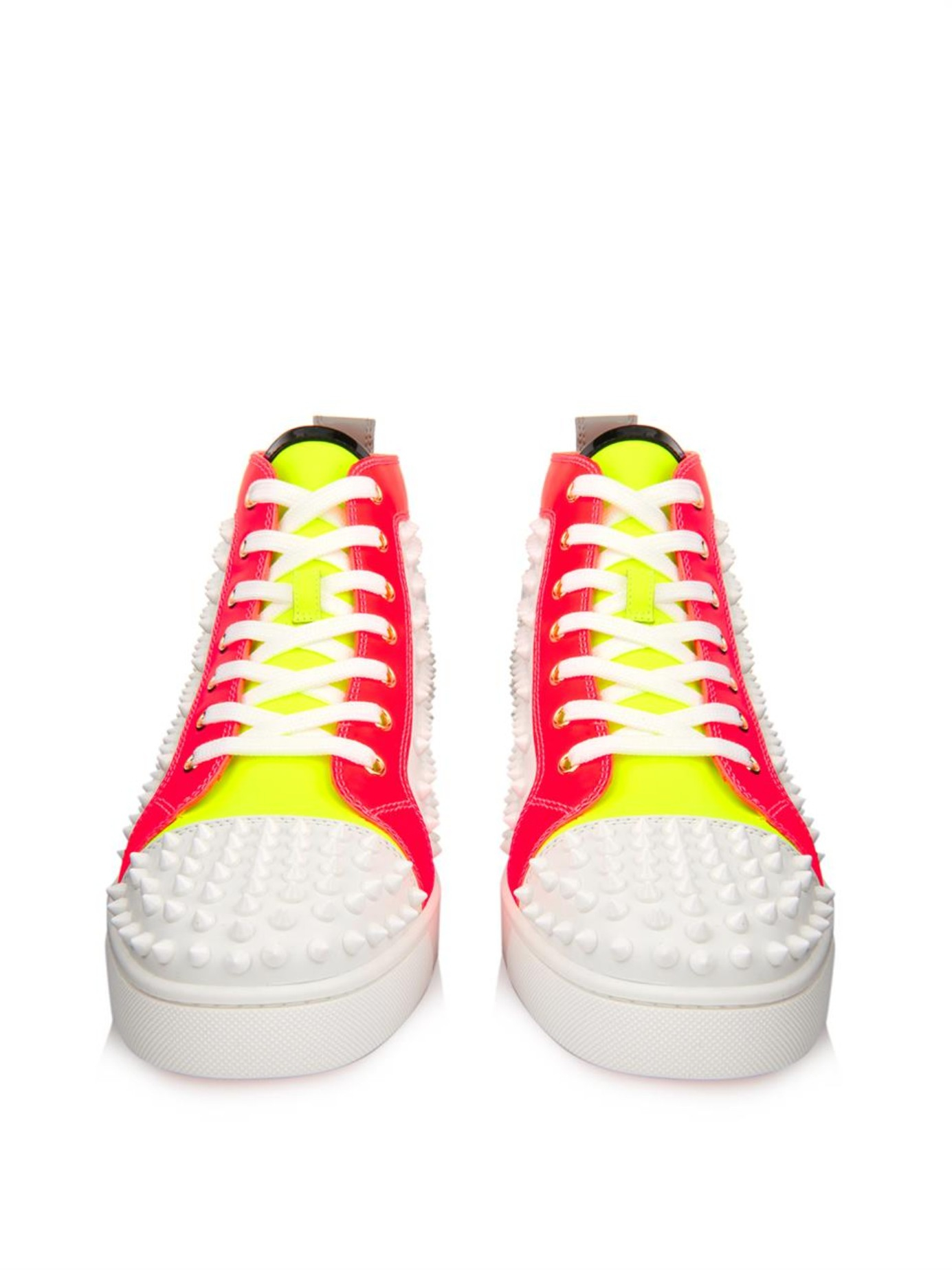 Christian louboutin Louis Spikes Leather High-Top Trainers in Red ...  