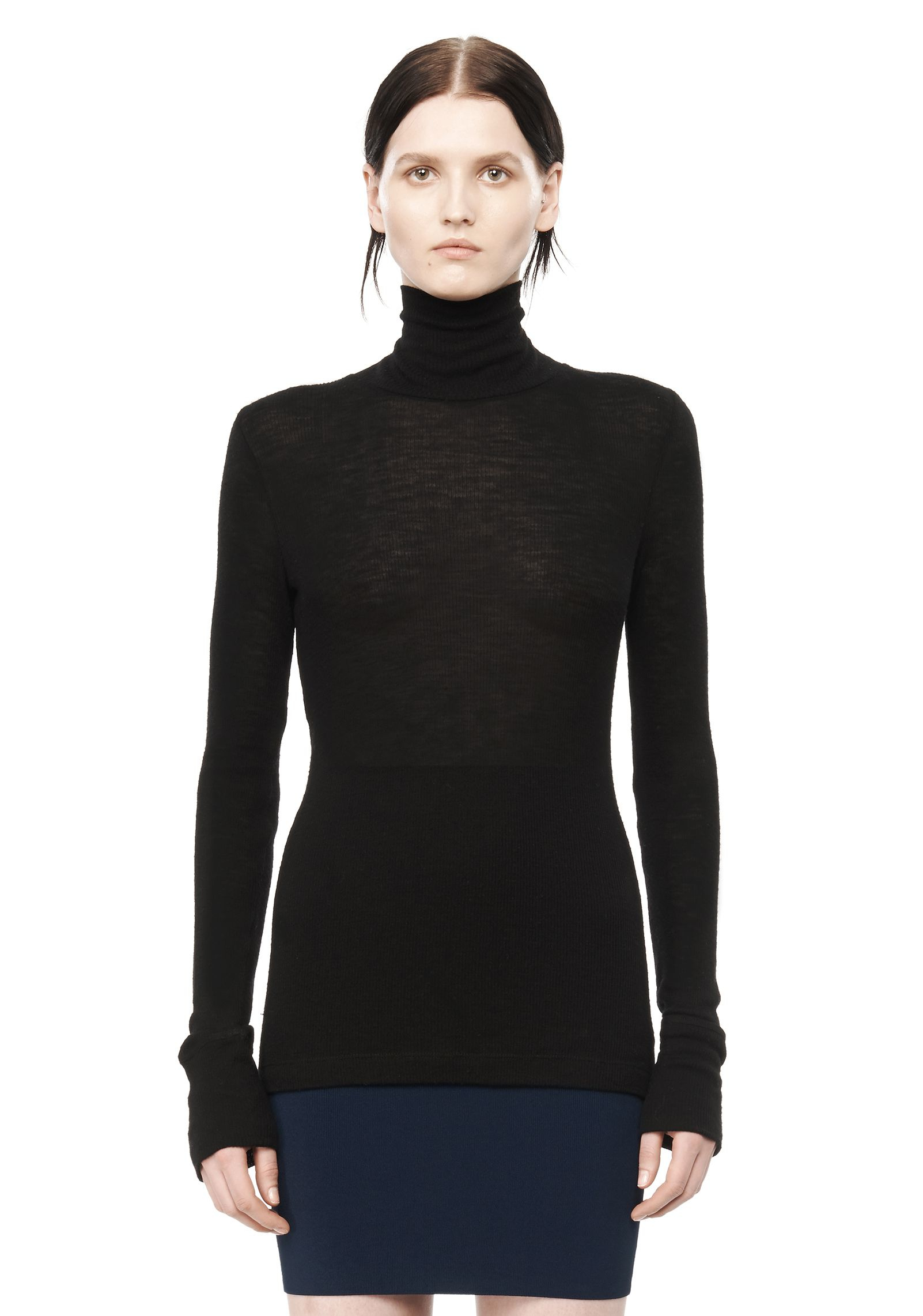 T by alexander wang Ribbed Long Sleeve Turtleneck in Black | Lyst