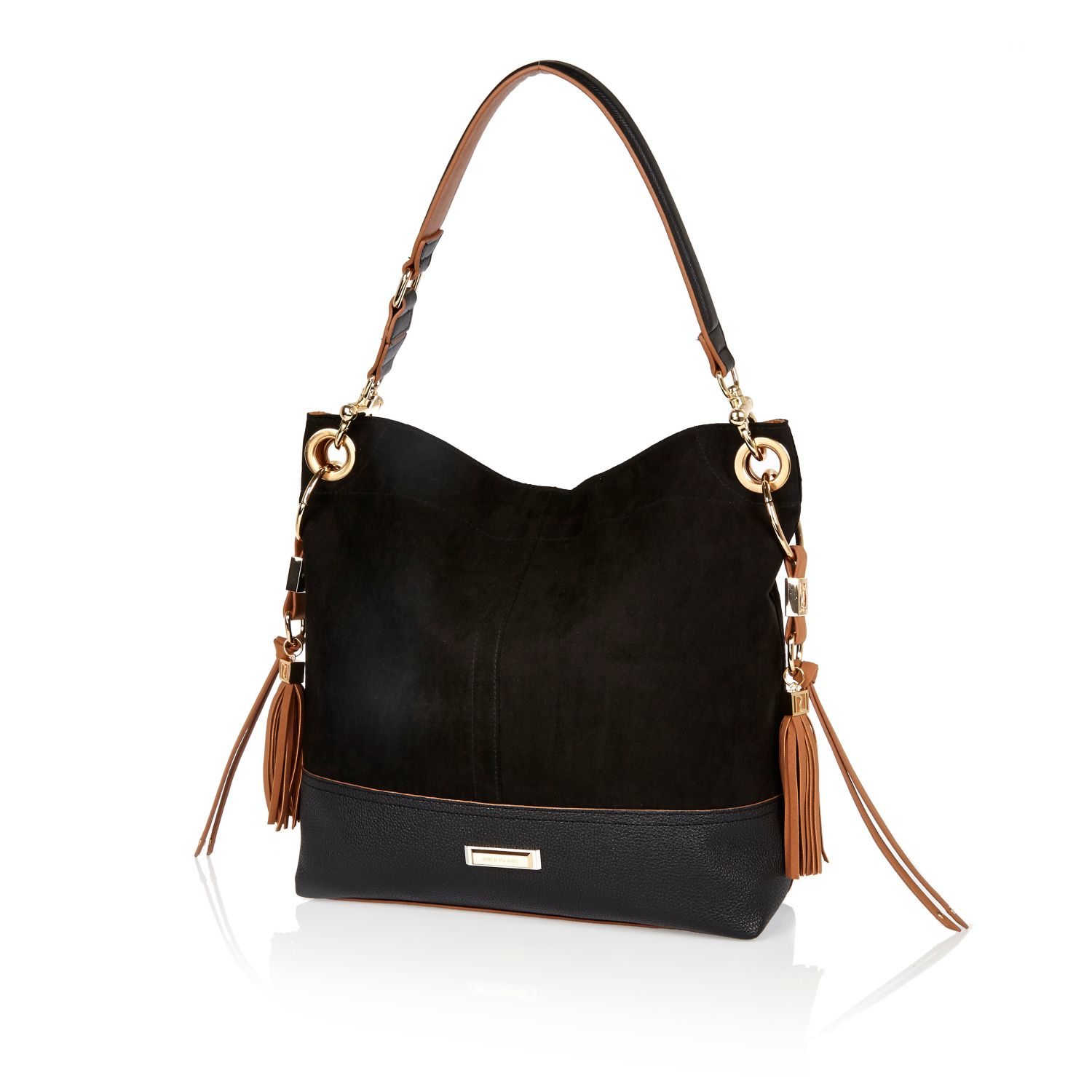 River Island Black Tassel Side Slouchy Handbag In Lyst Gallery