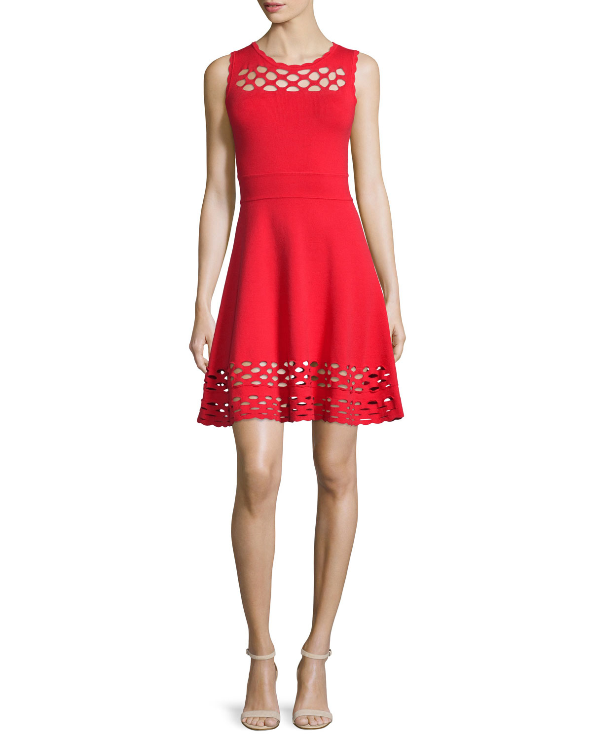 Milly Chain Link Sleeveless Fit-&-flare Dress in Red | Lyst