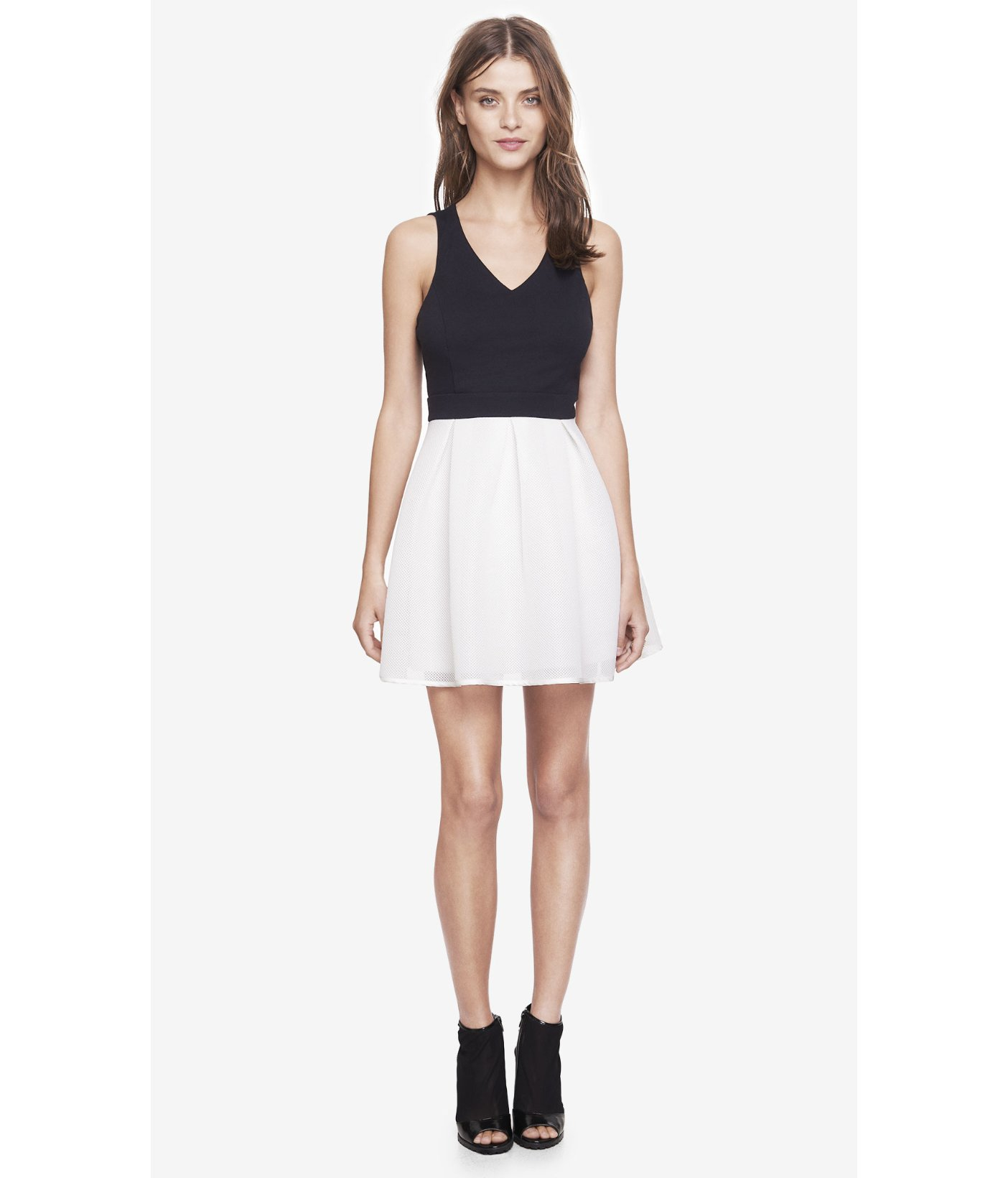 Express Black And White Mesh Skirt Fit And Flare Dress in Black Lyst