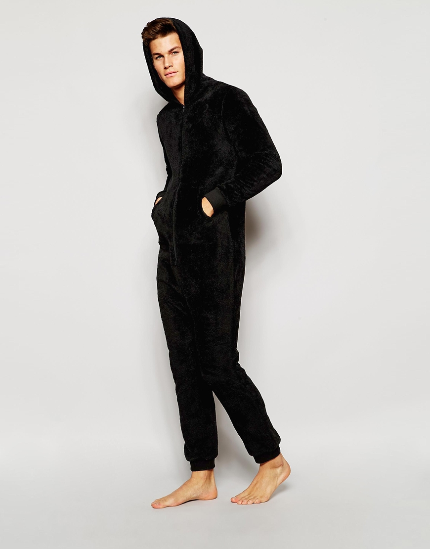 Lyst - Asos Loungewear Onesie In Fluffy Fabric in Black for Men