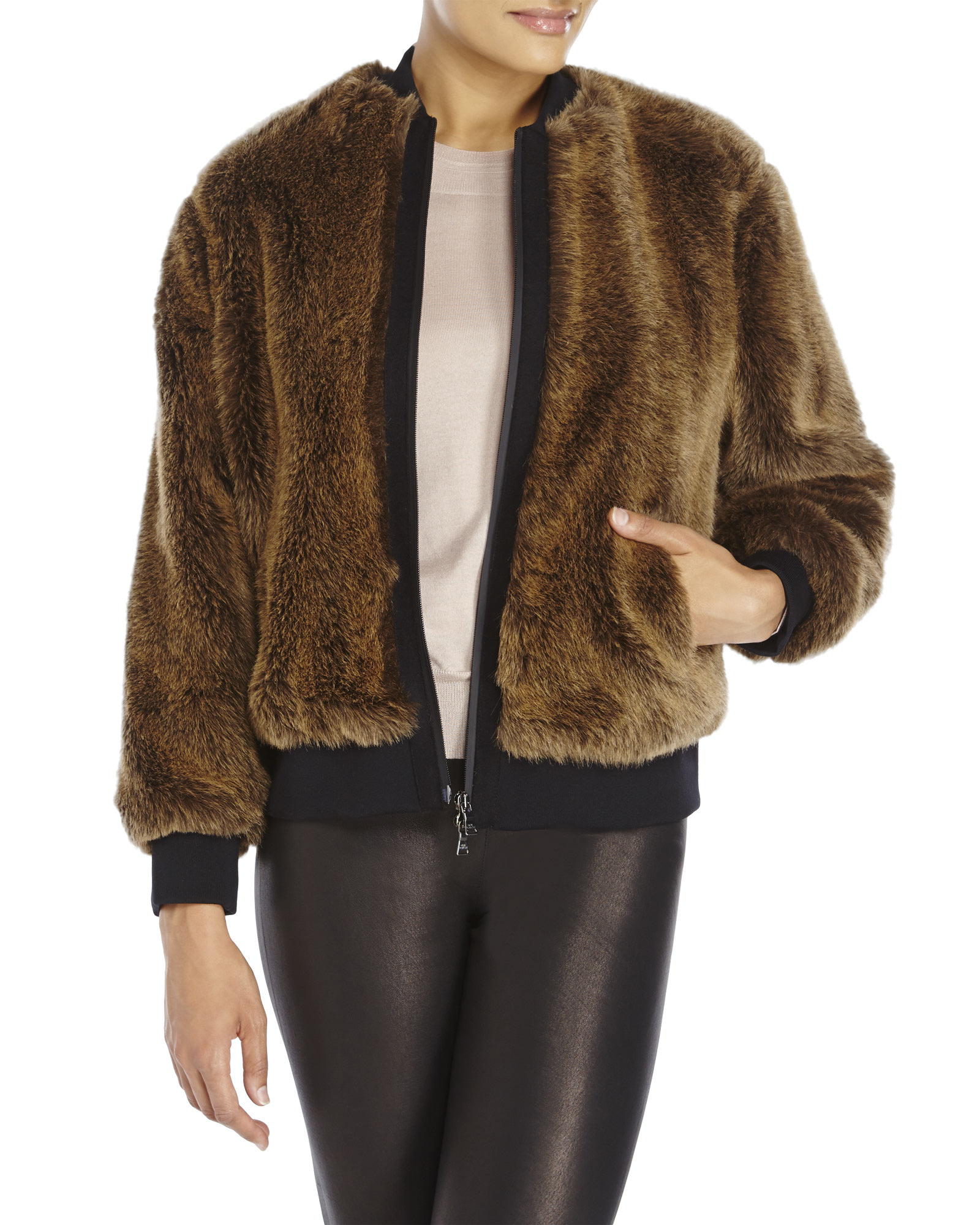 Neil barrett Faux Fur Bomber Jacket  in Brown Lyst