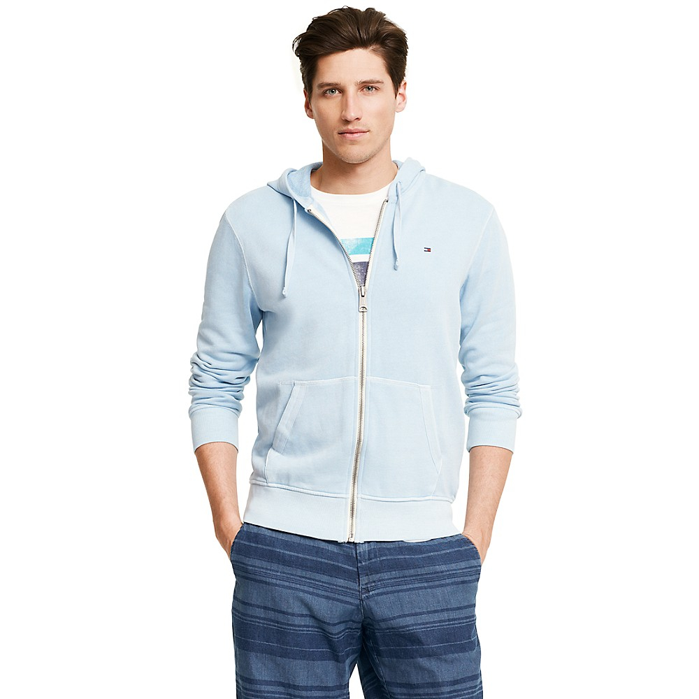 Tommy Hilfiger Full Zip Hoodie in Blue for Men (LIGHT CHAMBRAY HTR) | Lyst