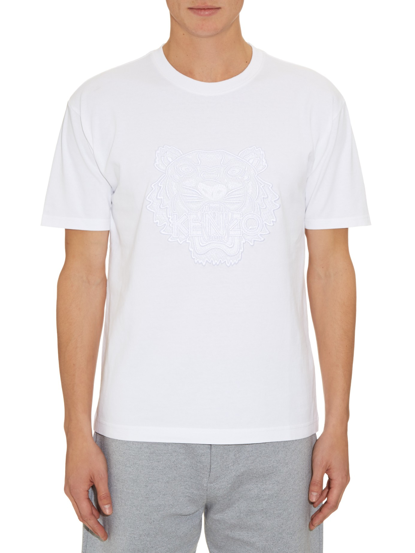 Lyst - Kenzo Embroidered Tiger-print Cotton T-shirt in White for Men