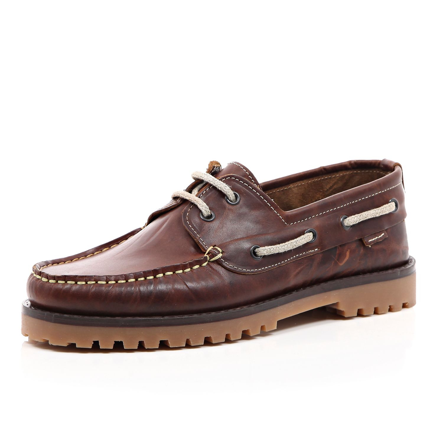 River island Brown Leather Cleated Sole Boat Shoes in River island Brown Leather Cleated Sole Boat Shoes in
