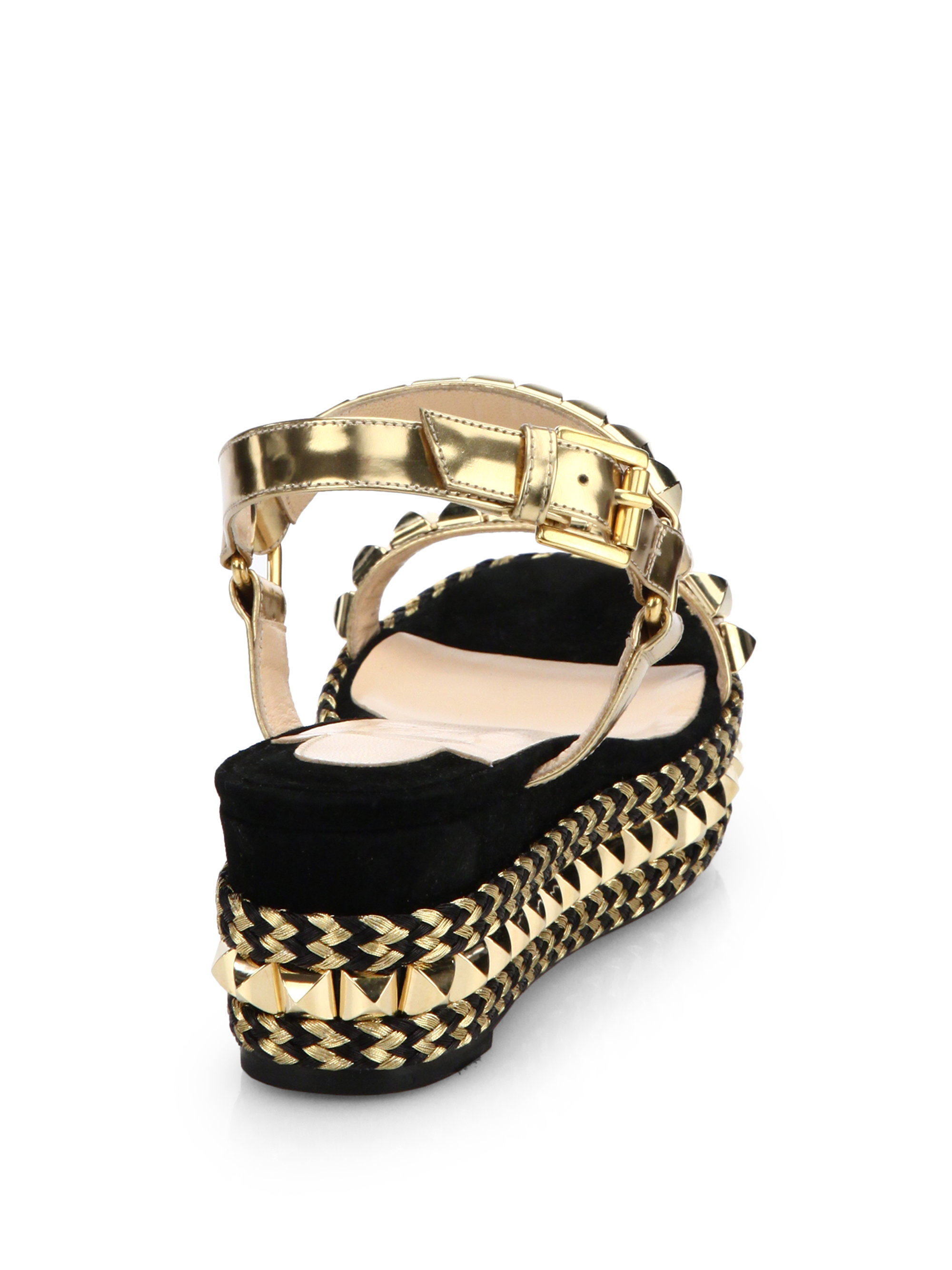 Christian louboutin Cataclou Patent Leather Espadrilles in Gold ...  