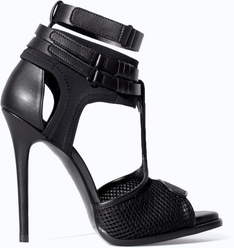 Zara High Heel Sandal with Mesh in Black | Lyst