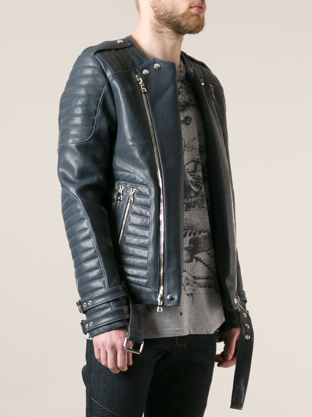 Balmain Biker Jacket In Blue For Men Lyst Gallery