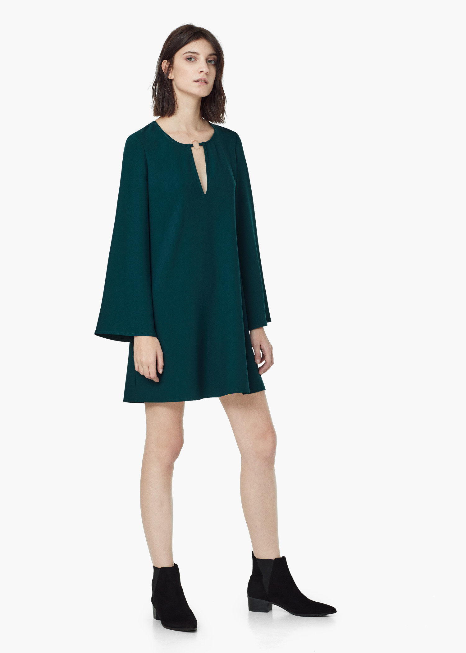 Mango Metallic Detail Dress in Green - Lyst