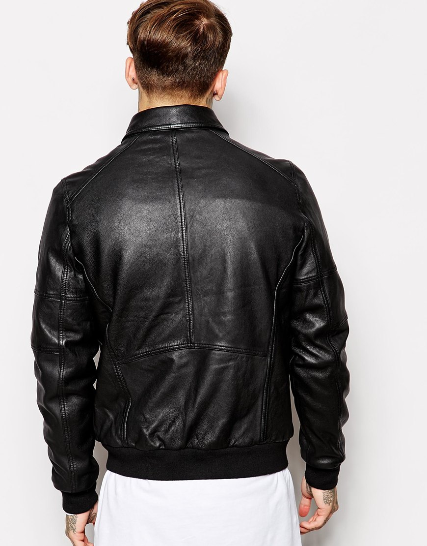 Download ASOS Leather Harrington Jacket in Black for Men - Lyst
