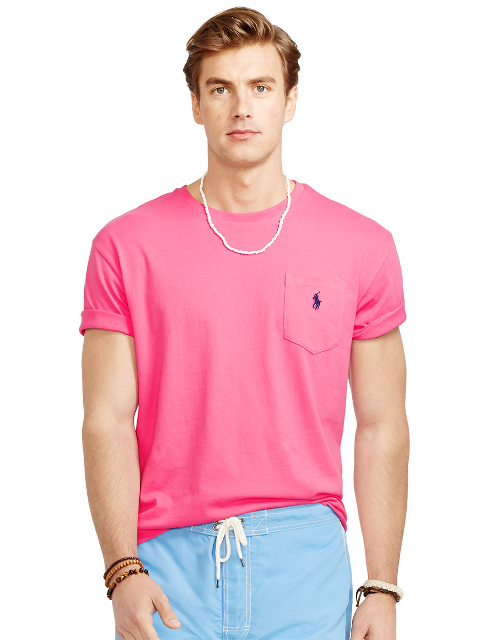 Polo Ralph Lauren Classic Fit Jersey Pocket Crewneck T-Shirt in Pink ...