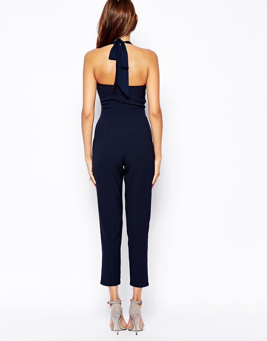 Lyst - Lipsy Michelle Keegan For Lace Halterneck Jumpsuit in Blue