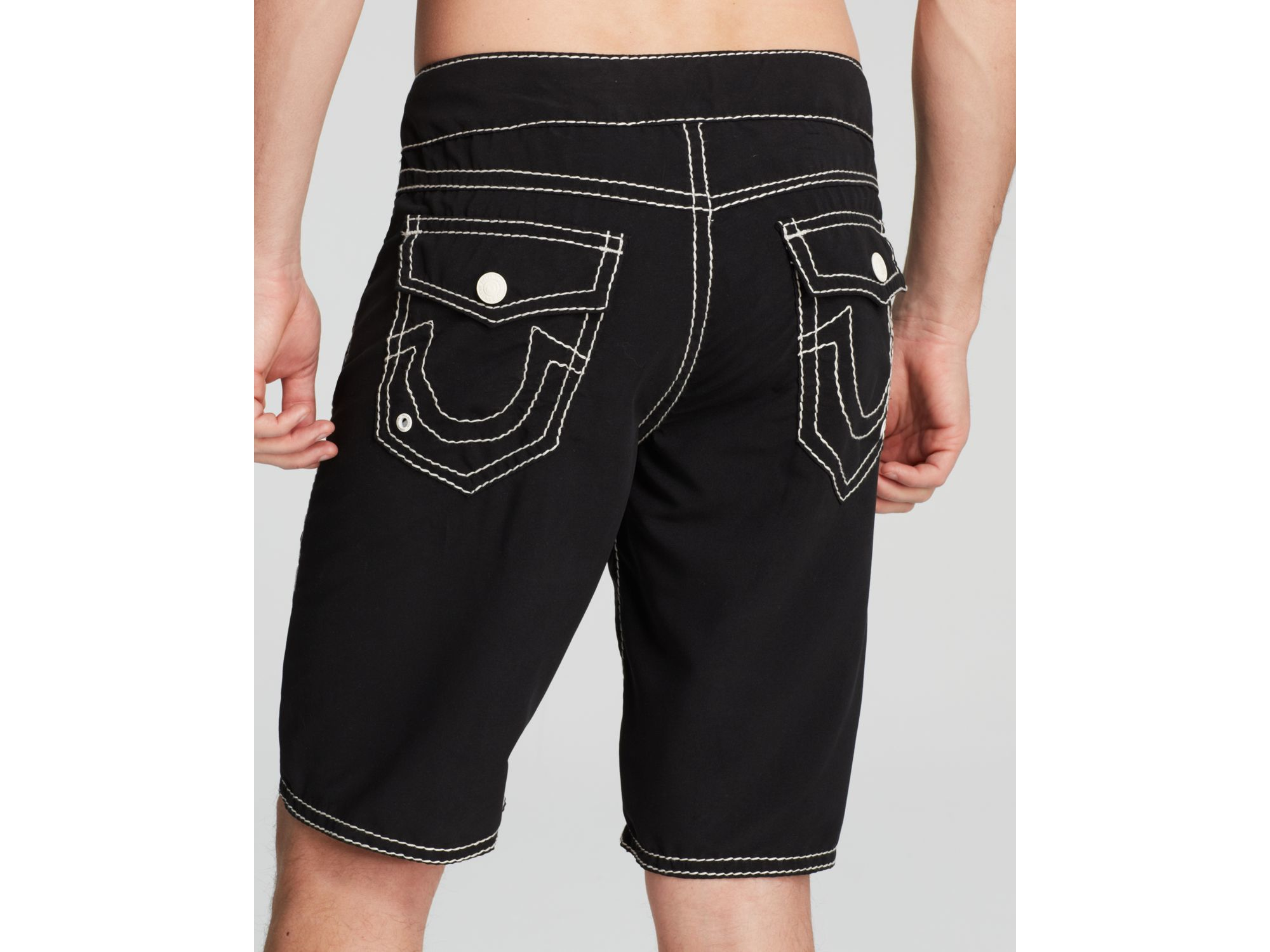 True Religion Ricky Big T-stitch Swim Trunks in Black for Men - Lyst