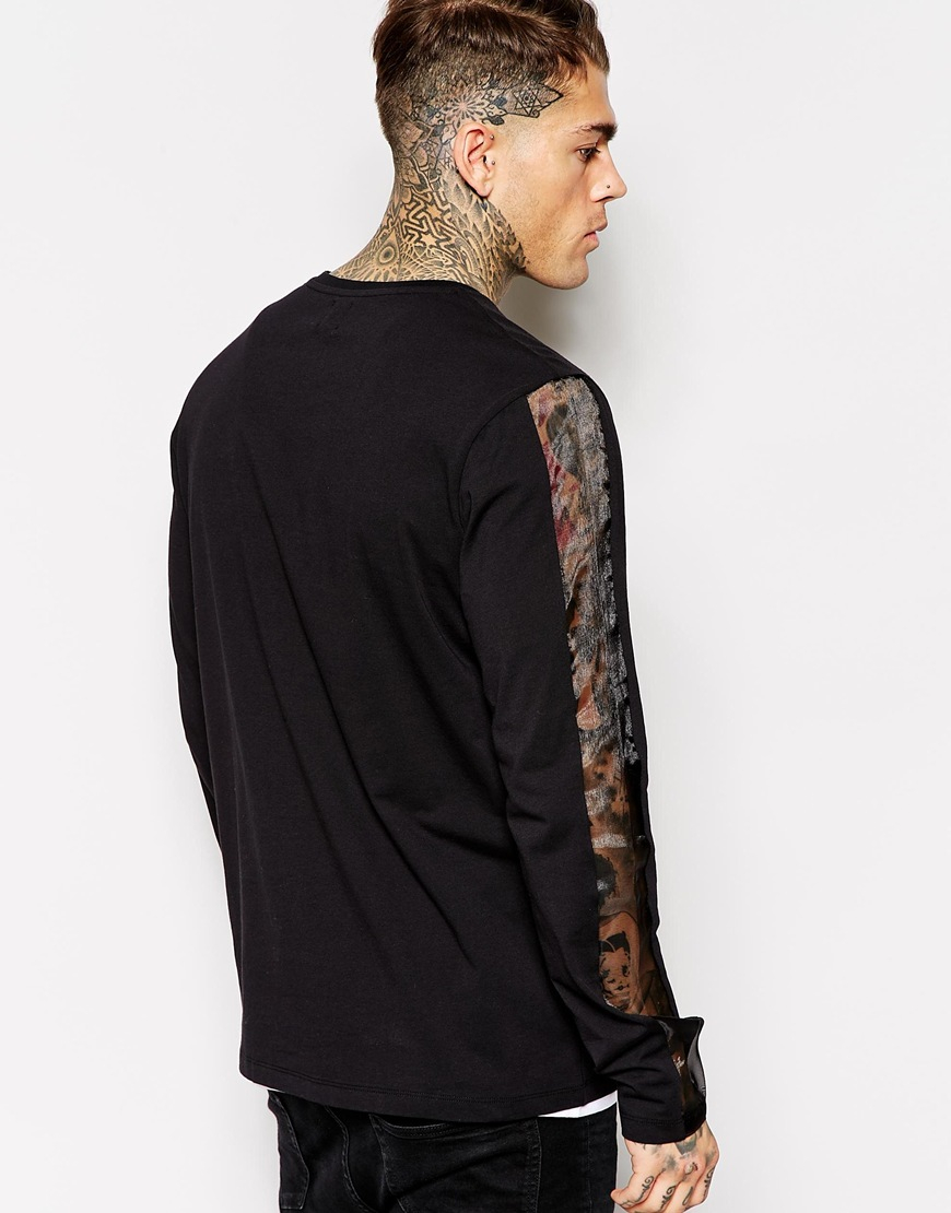 Asos Skater Long Sleeve Tshirt With Sheer Panels in Black for Men Lyst