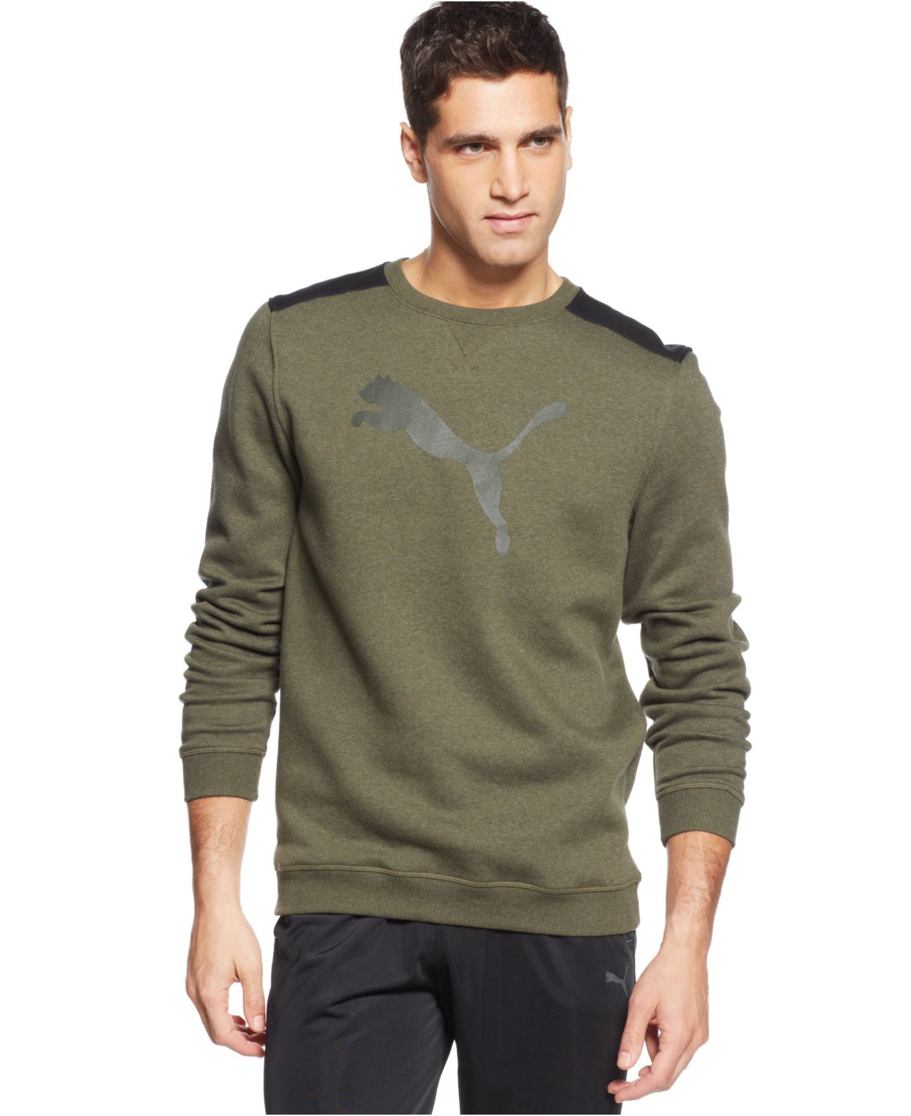 Puma Logo Crew Sweatshirt in Green for Men (FOREST NITE) | Lyst