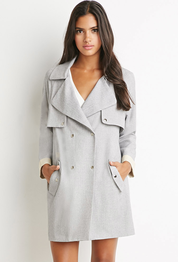 Forever 21 Woven Crosshatch Trench Coat in Gray Lyst