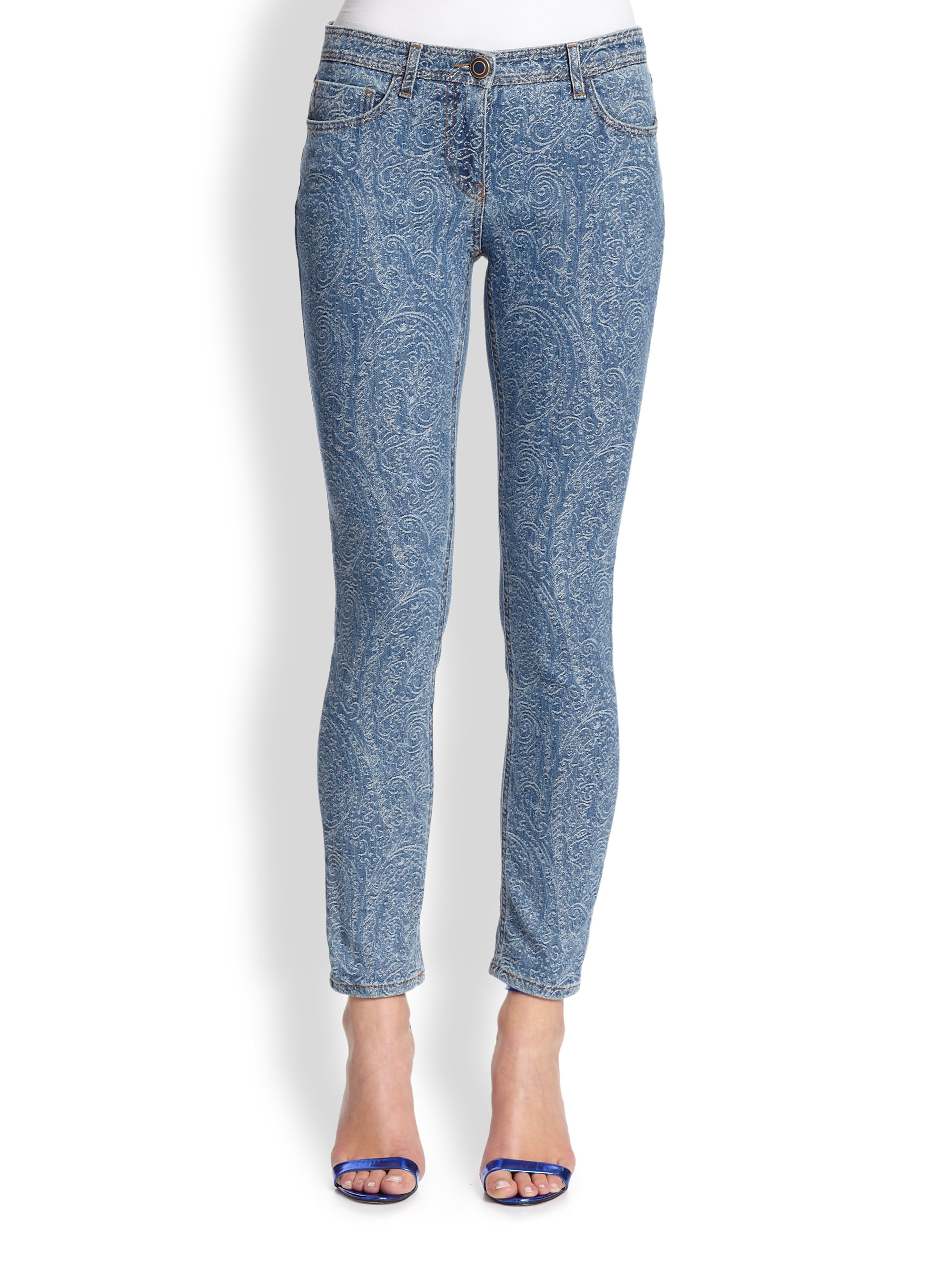 Lyst - Etro Paisley-print Skinny Jeans in Blue