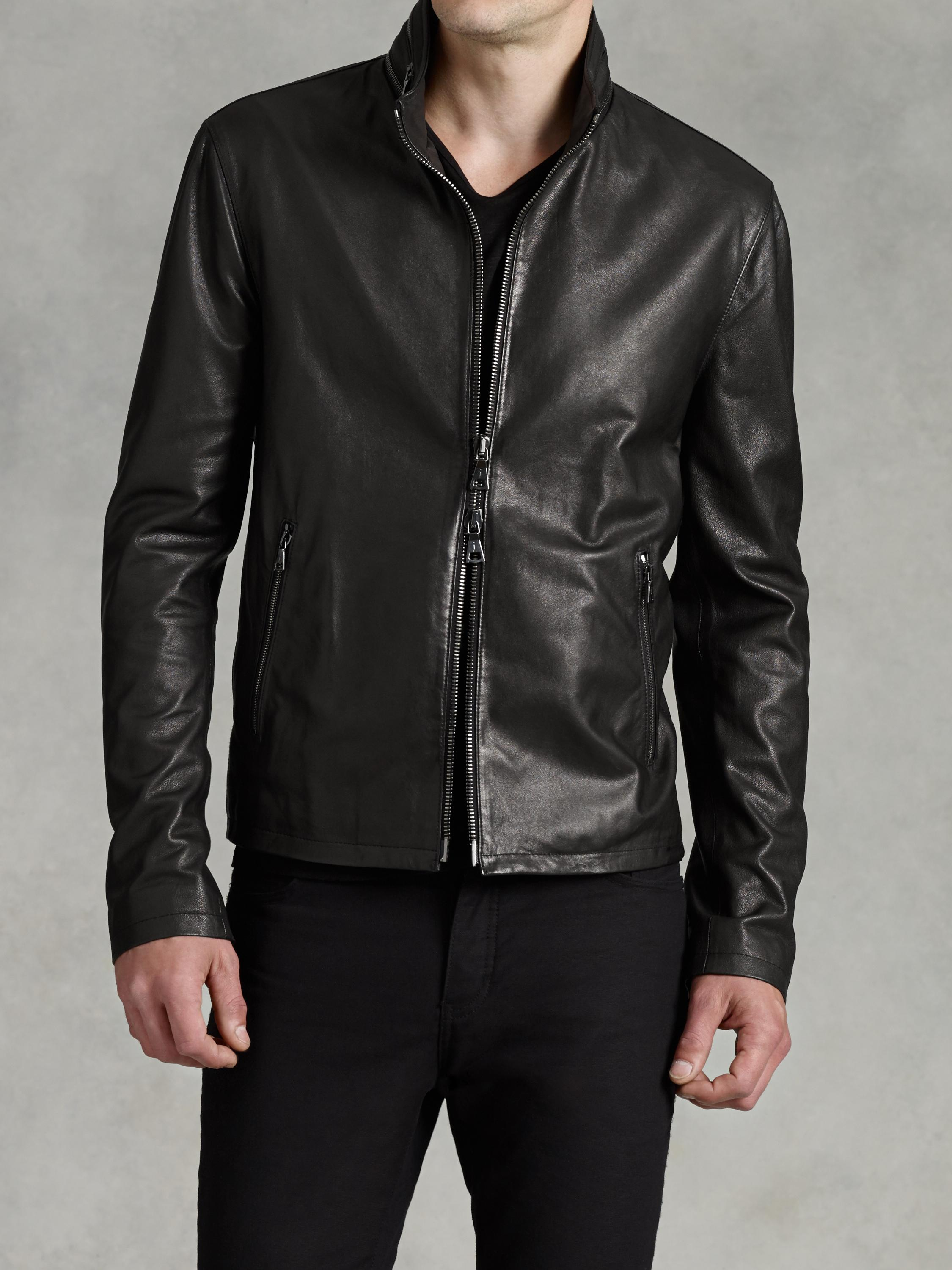 Lyst - John Varvatos Zip Collar Lambskin Jacket in Black for Men