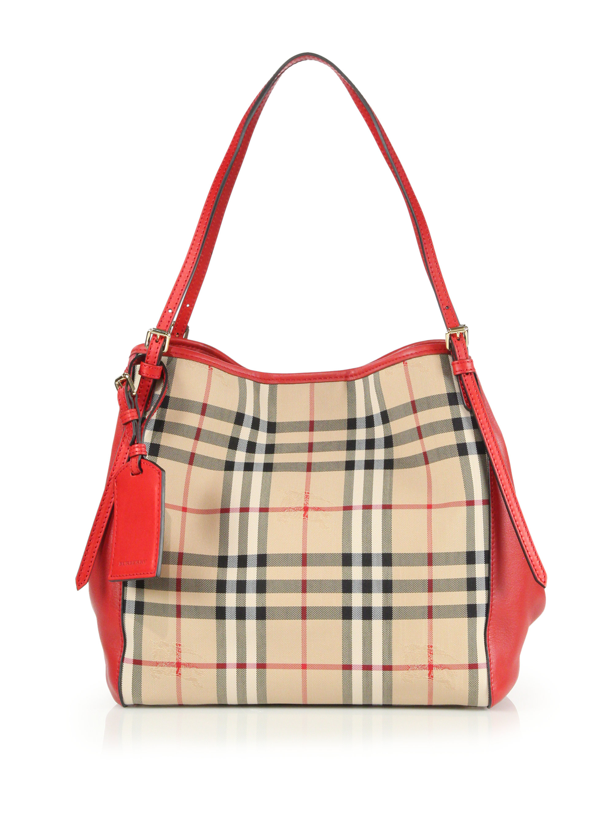 Burberry Canter Small Horseferry Check Tote in Red | Lyst