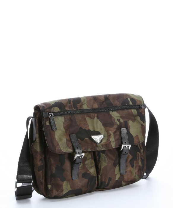 Prada Green and Black Camouflage Nylon Flap Front Messenger Bag in ...  