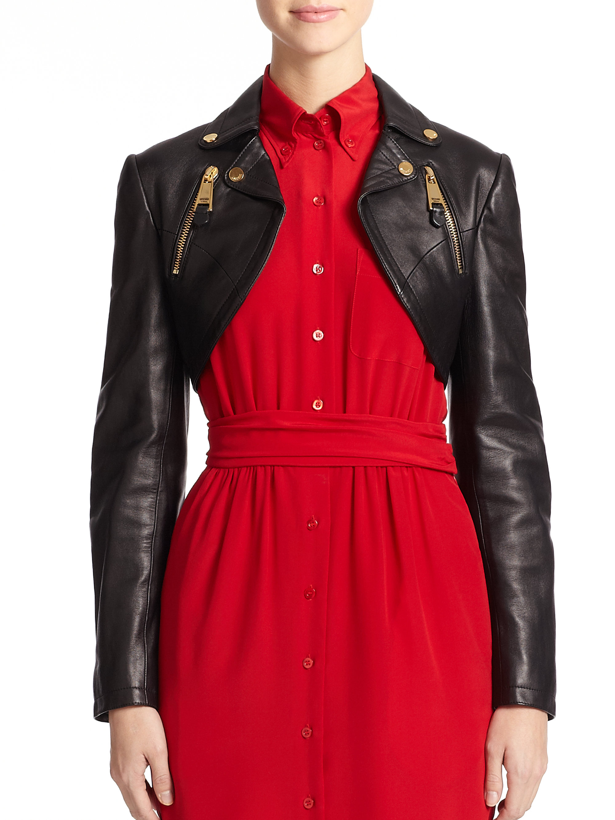Lyst Moschino Leather Moto Bolero In Black Gallery