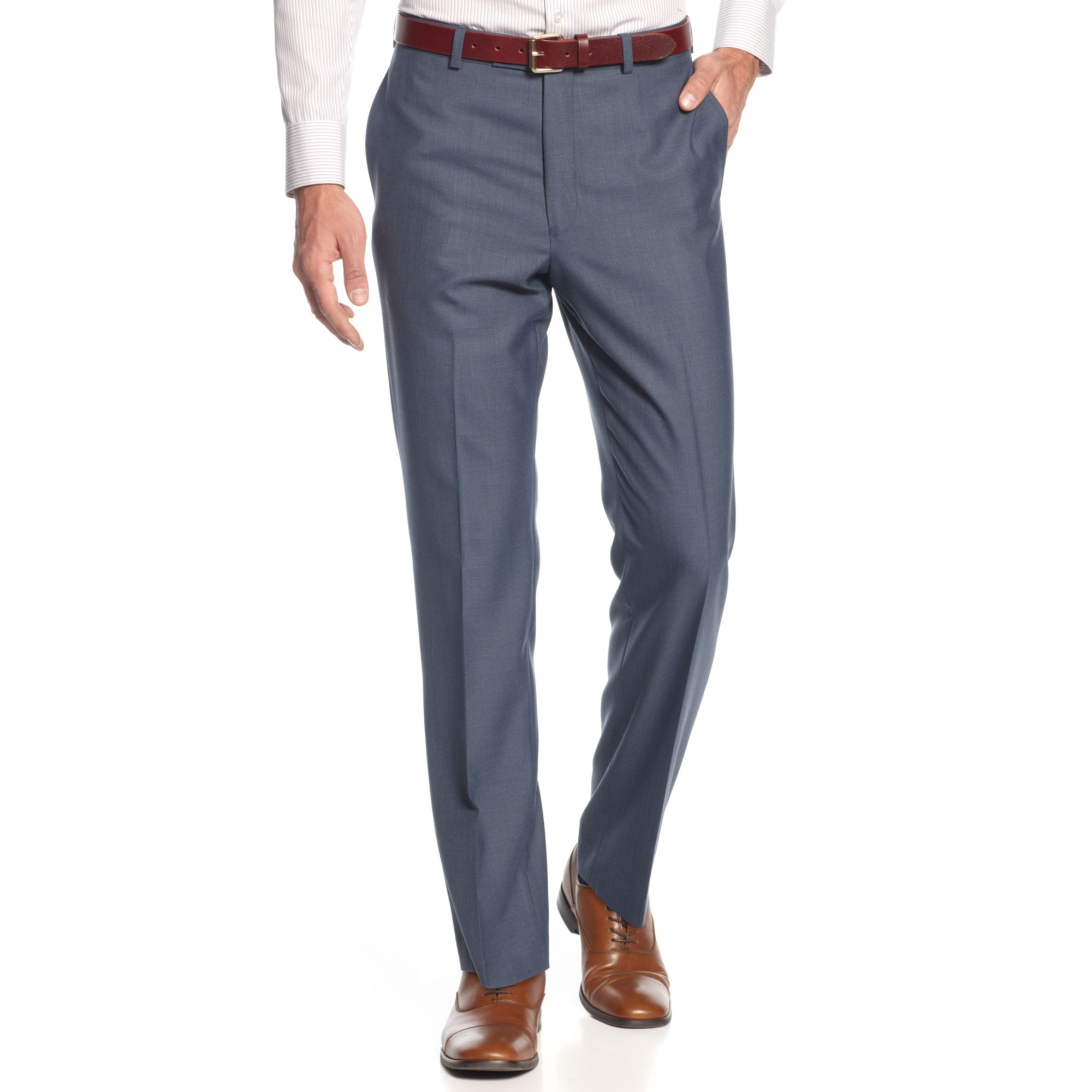 Calvin Klein Blue Sharkskin Dress Pants Slim Fit in Blue for Men - Lyst