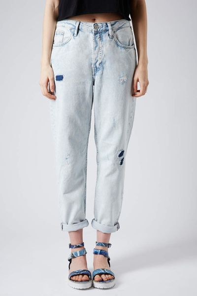 Topshop Moto Bleach Extracted Hayden Jeans in Blue (BLEACH STONE) | Lyst