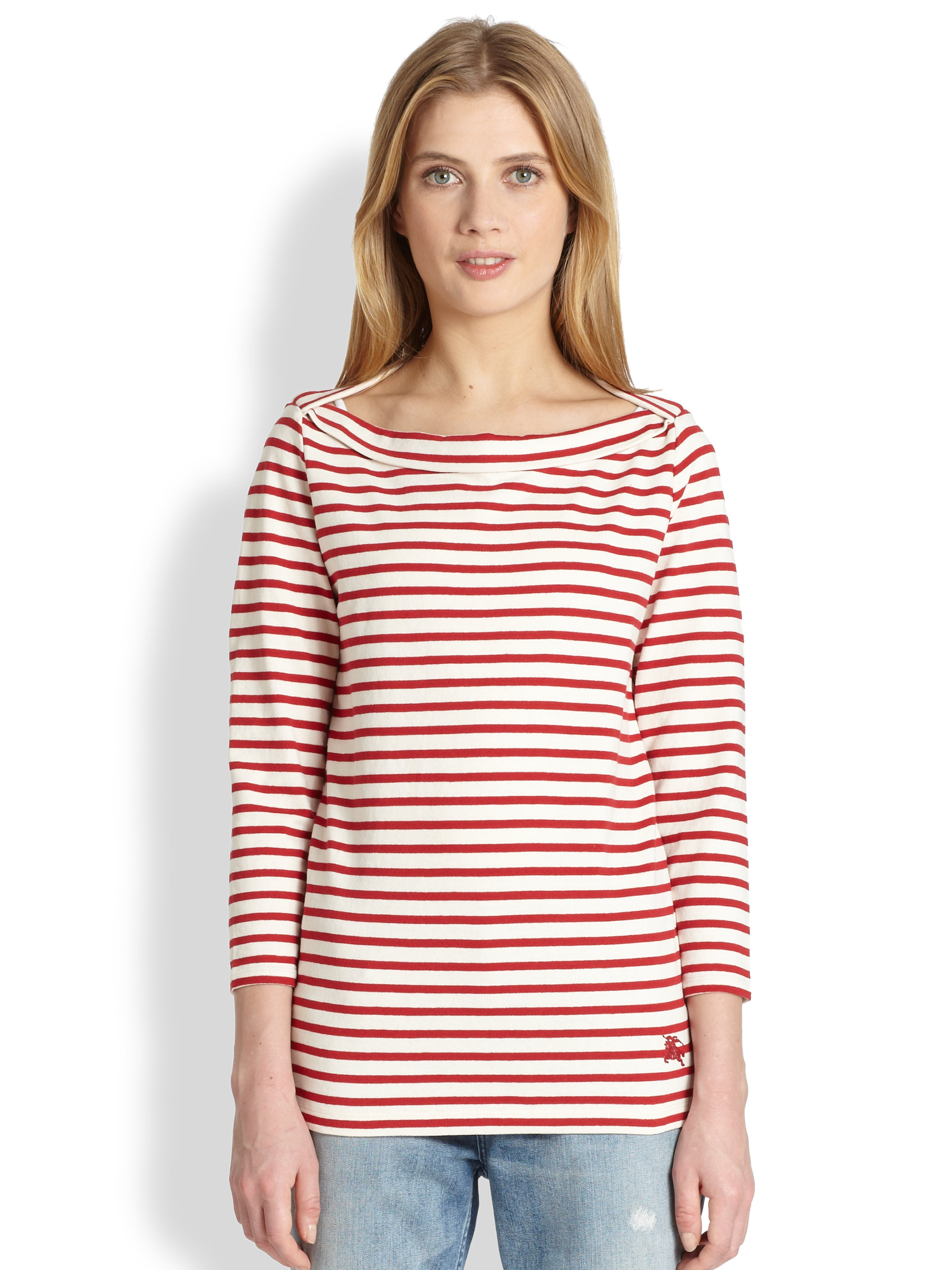 Lyst - Burberry brit Striped Boatneck Top in Red