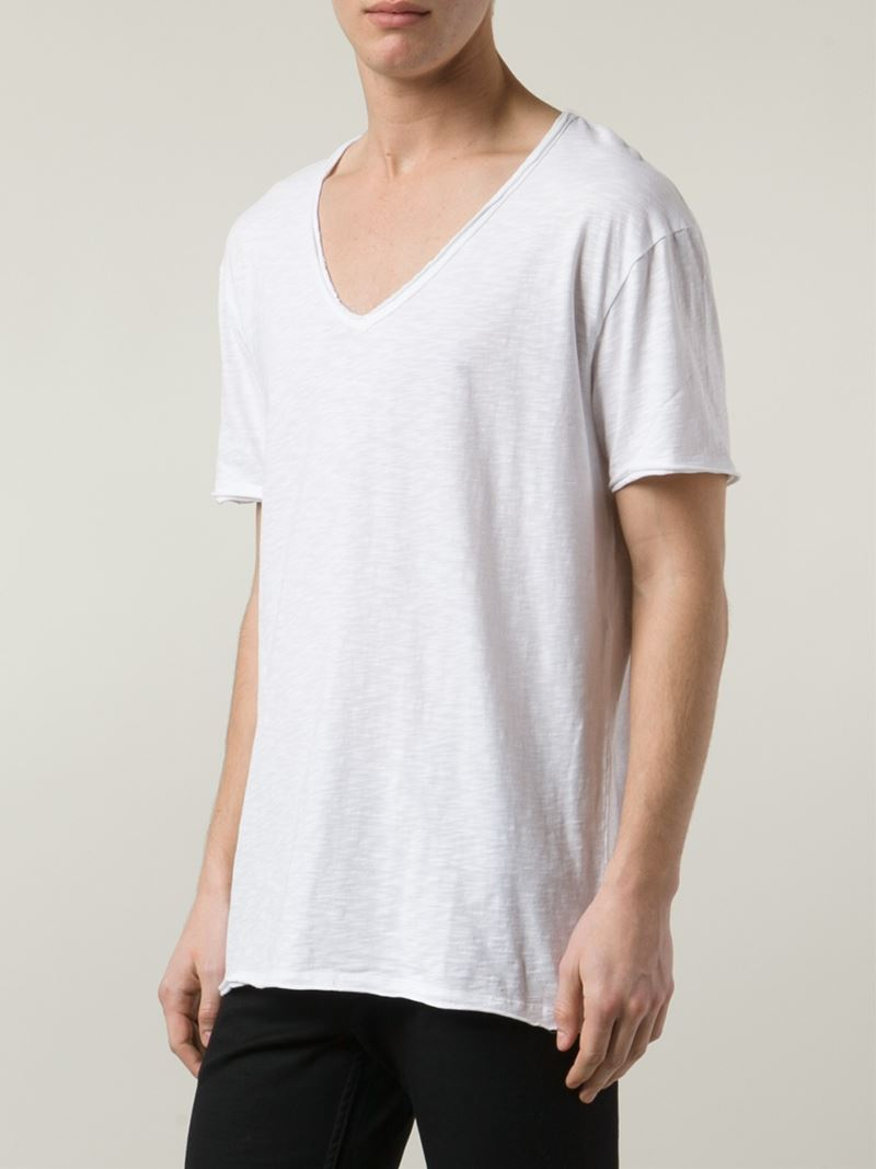 Lyst - Sand Raw Seam V-neck T-shirt in White for Men