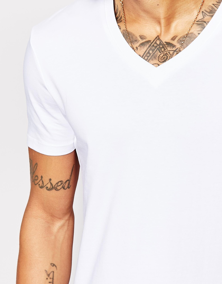 Lyst - Asos 2 Pack Muscle T-shirt In White With V Neck Save in White for Men